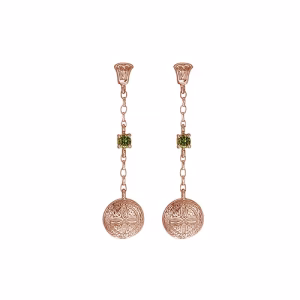 9ct Rose Gold Celtic Shield Emerald Drop Earrings