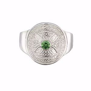 9ct Sterling Silver Emerald Celtic Shield Ring