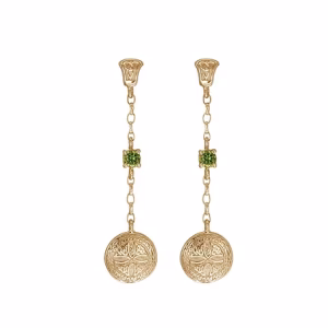 9ct Yellow Gold Celtic Shield Emerald Drop Earrings