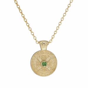 9ct Yellow Gold Emerald Celtic Shield Necklace
