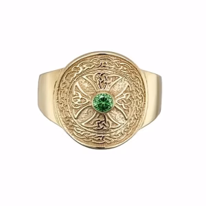 9ct Yellow Gold Emerald Celtic Shield Ring