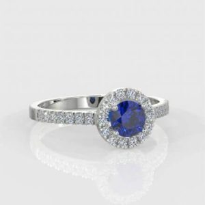1 x 0.30ct Round Cut Sapphire 0.25ct Round Brilliant Melee Diamond Ring