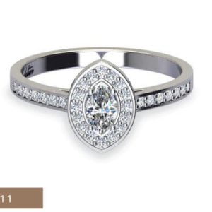 1 x 0.40ct Marquise Cut Sapphire 0.20ct Round Brilliant Melee Diamond Ring