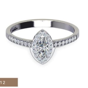 1 x 0.40ct Marquise Cut Sapphire 0.20ct Round Brilliant Melee Diamond Ring