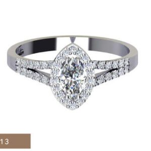 1 x 0.40ct Marquise Cut Sapphire 0.20ct Round Brilliant Melee Diamond Ring